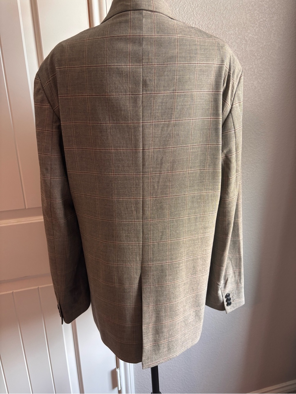 FRAME Women’s Plaid Windowpane Blazer L Gray Taupe Red Tailored - Picture 4 of 13